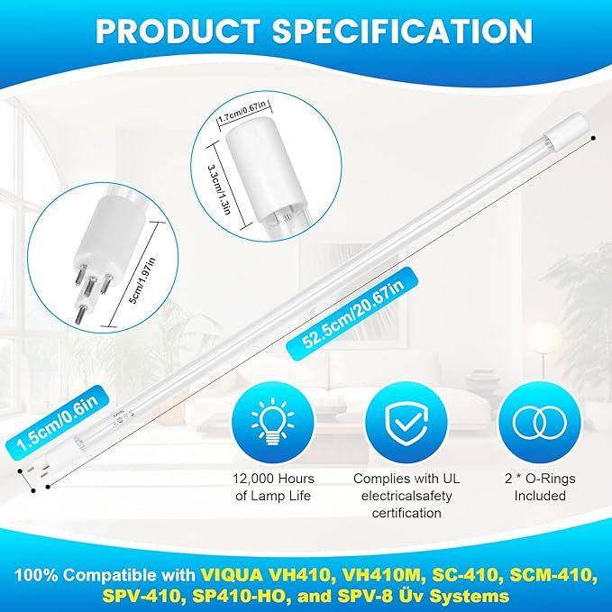 S410RL-HO for VIQUA Replacement Üν Lamp for VIQUA VH410 system, Üν Bulb 100% Compatible with VIQUA VH410, VH410M, SC-410, SCM-410, SPV-410, SP410-HO, and SPV-8 Systems, Rated Time 18,000h, 1 Pack-VerdiqueGarden