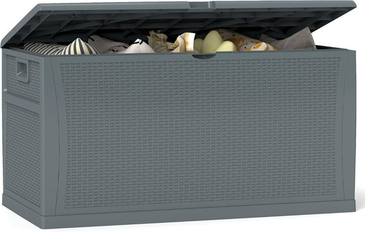125 Gallon Resin Deck Box, Weatherproof Outdoor Storage Box for Patio, Garden, Pool, and Yard, Lockable Waterproof Bin for Tools, Cushions, and Accessories, Grey-VerdiqueGarden