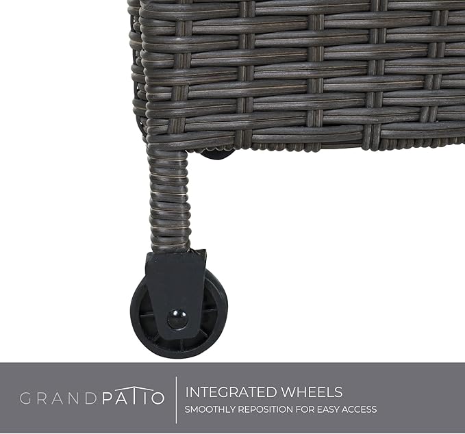 Grand patio 170 Gallon Storage Box, Dark Brown PE Wicker, Minimalist Style, Water Resistant, Flip Top, Smooth Wheels, for Patio Furniture Cushions, Garden Tools, Pool Accessories-VerdiqueGarden