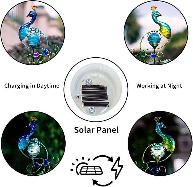 Viveta Garden Solar Lights Decorative, 2 Pack Metal Peacock Solar Lights Stake for Outdoor Garden Patio Yard Lawn Decorations-VerdiqueGarden
