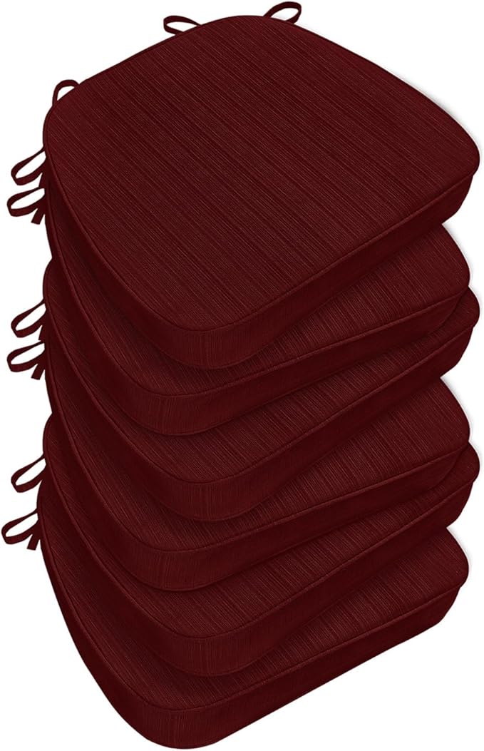 Chair Cushions for Dining Chairs, Indoor Chair Cushions with Ties，Waterproof Chair Pads Set of 6, Burgundy, 17x16x2.5 Inch-VerdiqueGarden