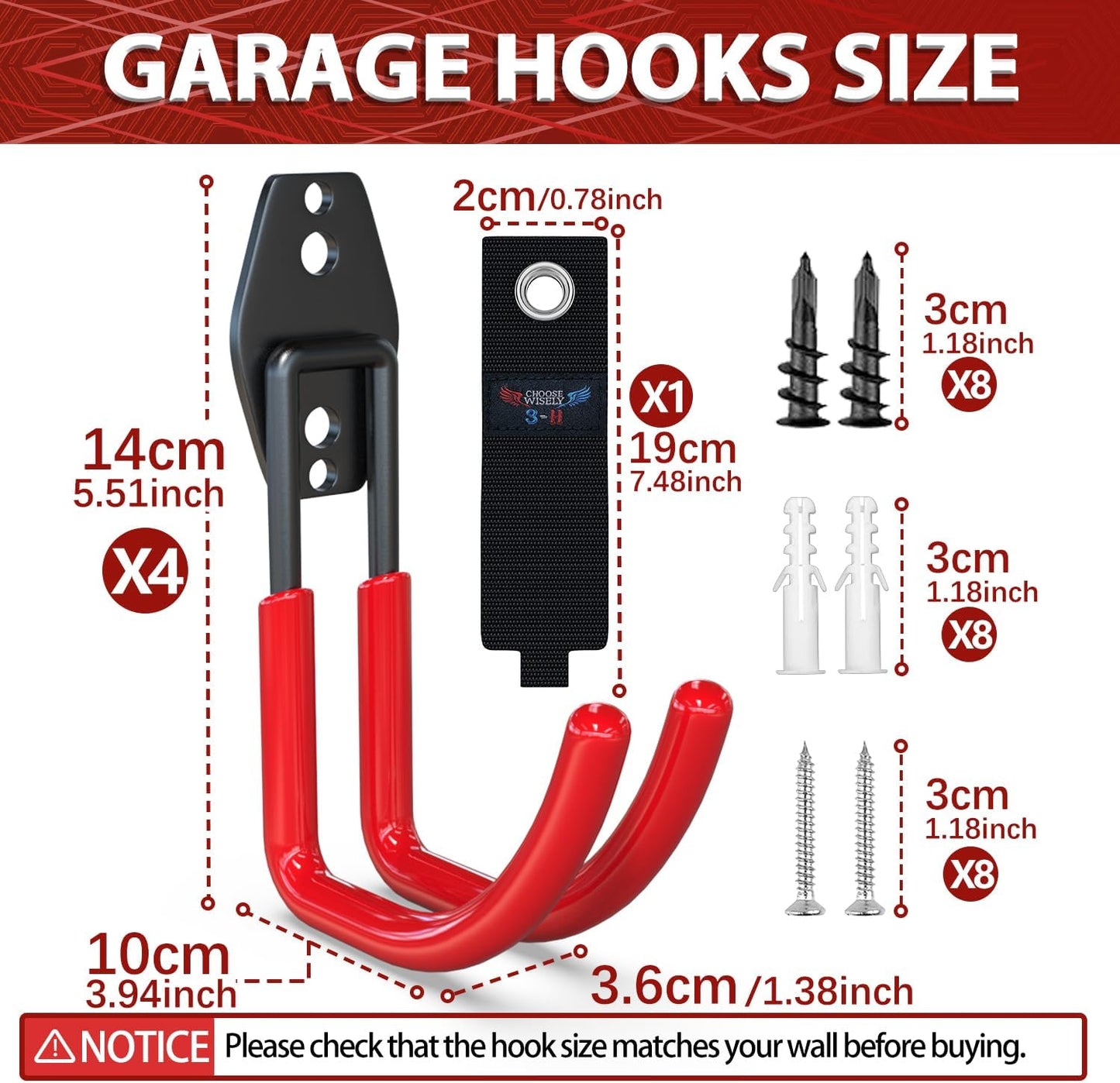 3-H Garden Hose Holder Wall Mount 4 Pack,Solid Steel Hose Hanger,Water Hose Holders for Outside,Perfect for Hanging Outdoor Air Hose,Ropes,Pipes,Garden Tools,Ladders,Bikes,Bulk Items(Red)-VerdiqueGarden