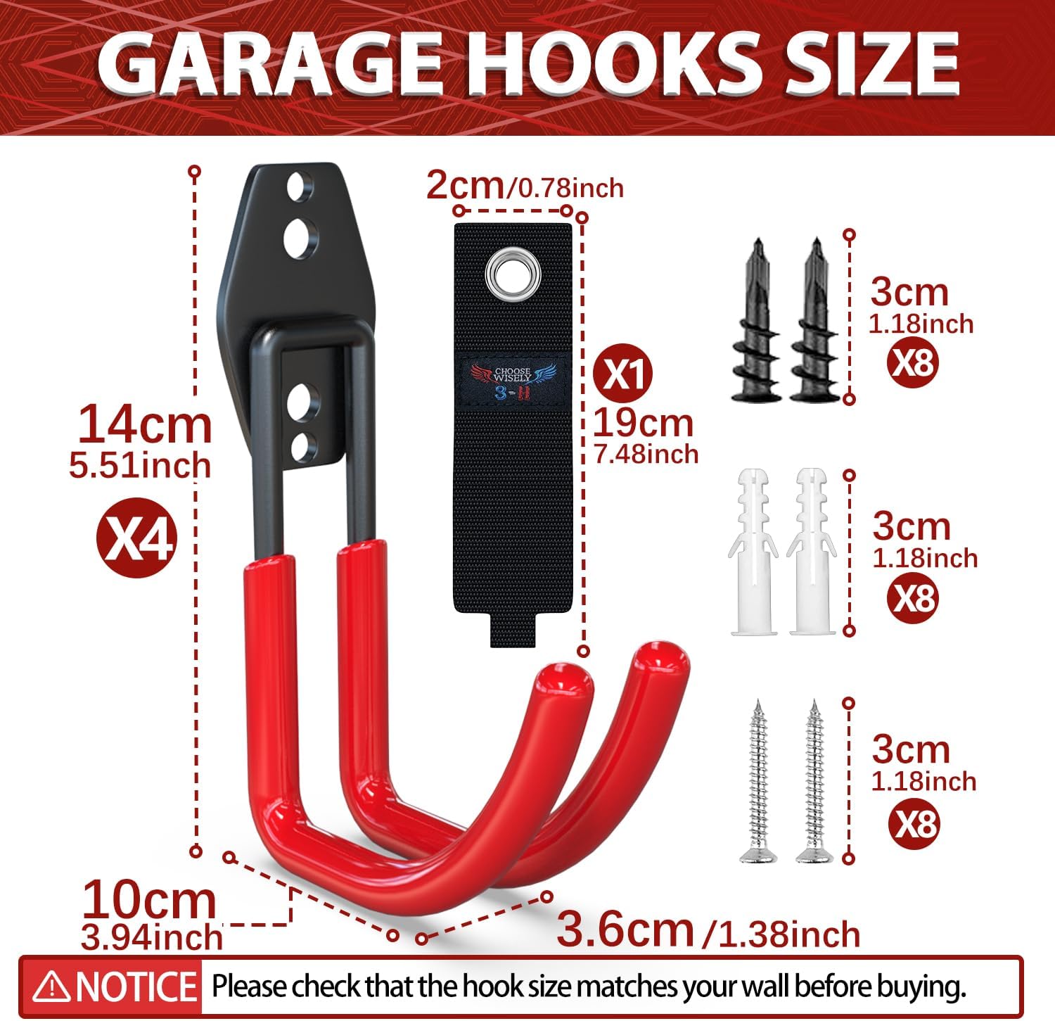 3-H Garden Hose Holder Wall Mount 4 Pack,Solid Steel Hose Hanger,Water Hose Holders for Outside,Perfect for Hanging Outdoor Air Hose,Ropes,Pipes,Garden Tools,Ladders,Bikes,Bulk Items(Red)-VerdiqueGarden