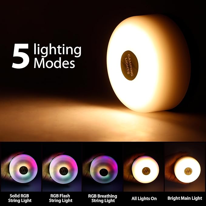 TRIROCKS 2 Pack Camping String Lights Portable Outdoor Hanging Lights 26.24Ft with 5 Lighting Modes IPX4 Waterproof Rechargeable LED Fairy String Lights for Garden Yard Christmas Party Camping Hiking-VerdiqueGarden