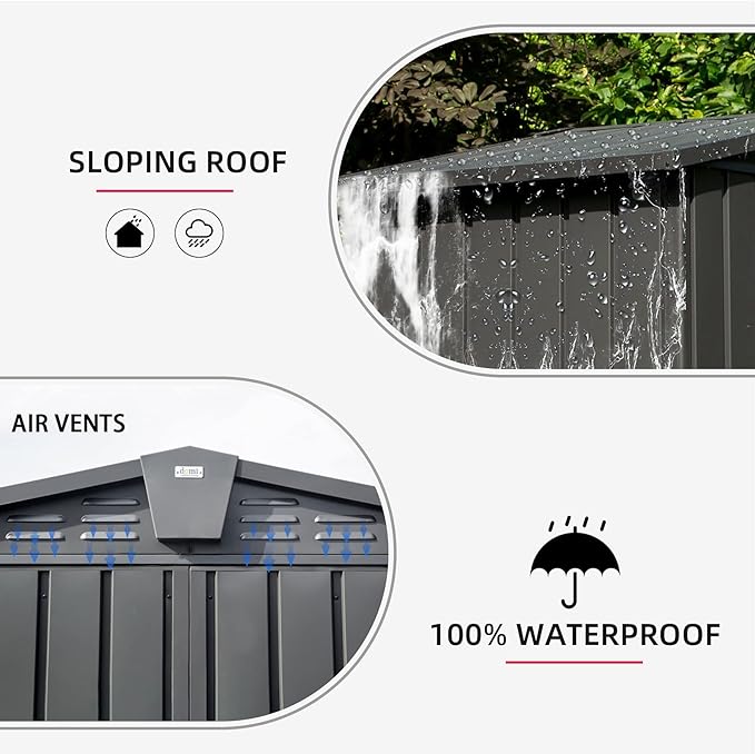 Domi Outdoor Storage Shed 6.5' x 4.2', Metal Waterproof Tool Shed Utility Storage House with Double Lockable Doors & Air Vent for Garden Backyard Patio Lawn-VerdiqueGarden