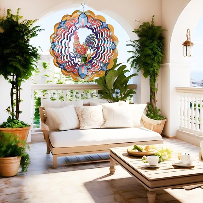 Outdoor Chicken Decoration Wind Spinner Sculpture Art,Metal Clearance Ornament, Chicekn Themed Gifts for Women Rooster Lover,Yard Garden Toy,Hanging Windsock-VerdiqueGarden