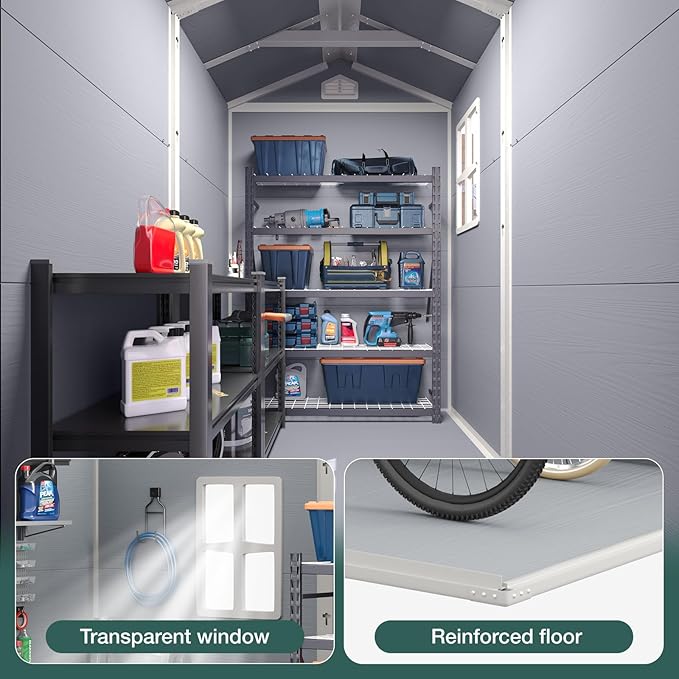 Storage Shed Plastic Outdoor Storage Shed Waterproof Container House with Lockable Door and Transparent Window for Garden, Lawn, Backyard, Patio (6x4FT)-VerdiqueGarden