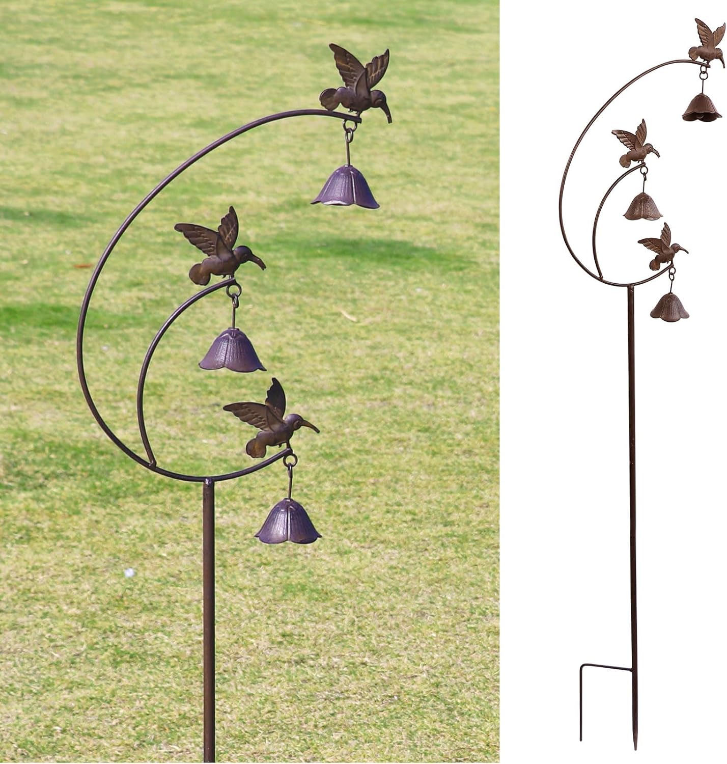 Gardens Metal Hummingbirds with Bells for Outside Garden Art,Decorative Garden Stakes-VerdiqueGarden