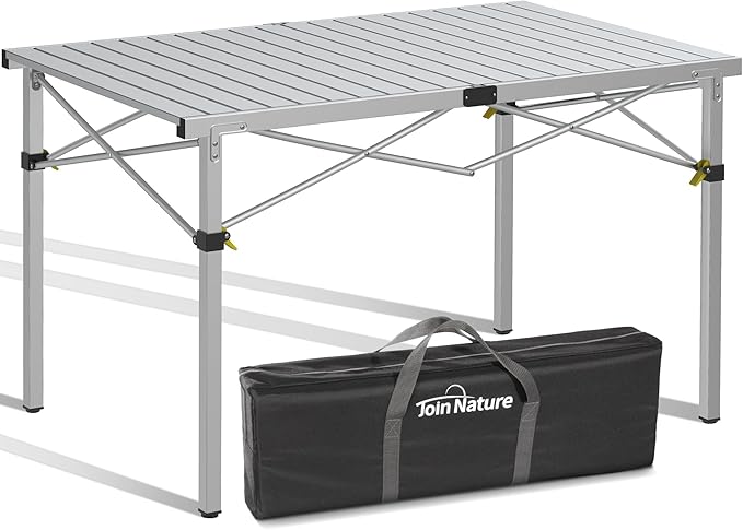 Large 46.4" Camping Table for 2-6 People - 220lbs Capacity Heavy Duty Foldable Outdoor Table with Aluminum Roll-Up Top & Carry Bag, Portable Picnic Desk for BBQ, Tailgating, Backyard (Silver)-VerdiqueGarden