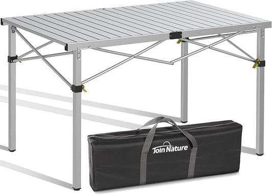 Large 46.4" Camping Table for 2-6 People - 220lbs Capacity Heavy Duty Foldable Outdoor Table with Aluminum Roll-Up Top & Carry Bag, Portable Picnic Desk for BBQ, Tailgating, Backyard (Silver)-VerdiqueGarden