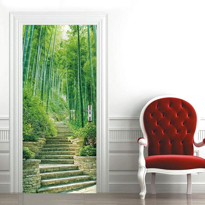 3D Door Stickers Murals - Bamboo - Peel and Stick Wallpaper - Self-Adhesive Removable PVC Waterproof Door Poster - 34.6" x 78.7"-VerdiqueGarden