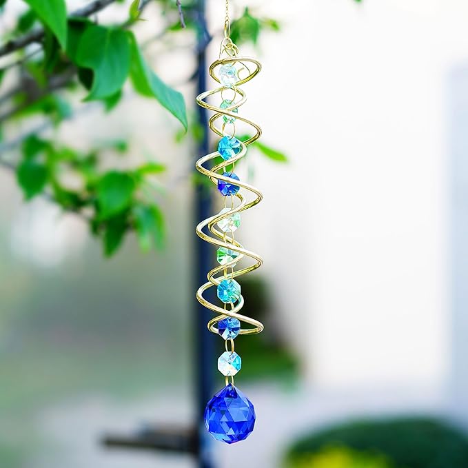 H&D HYALINE & DORA Gazing Ball Spiral Tail Crystal Suncatcher, Rainbow Maker Crystal Beads Decor Sun Catcher Hang with Hook for Window Indoor Outdoor-VerdiqueGarden