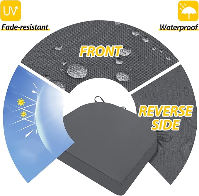 AAAAAcessories Outdoor Seat Cushions for Chairs, Waterproof, Fade-Resistant Patio Furniture Replacement Cushions, 17" x 16" x 2", Set of 2, Dark Gray-VerdiqueGarden