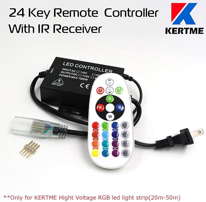 5050-60 Type AC 110-120V RGB LED Strip Lights, Flexible/Waterproof/Dimmable/Multi-Colors/Multi-Modes LED Rope Light + 24 Keys Remote for Home/Garden/Building Decoration (164ft/50m, RGB)-VerdiqueGarden