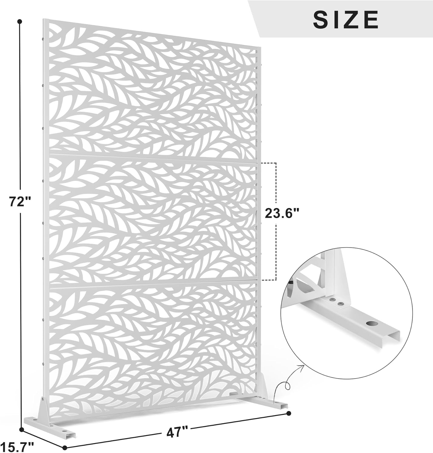 Metal Privacy Screen,72" H47 W,Freestanding Decorative Privacy Screen for Balcony Patio Lawn Garden,Privacy Fence Privacy Panel-White & Leaf-VerdiqueGarden