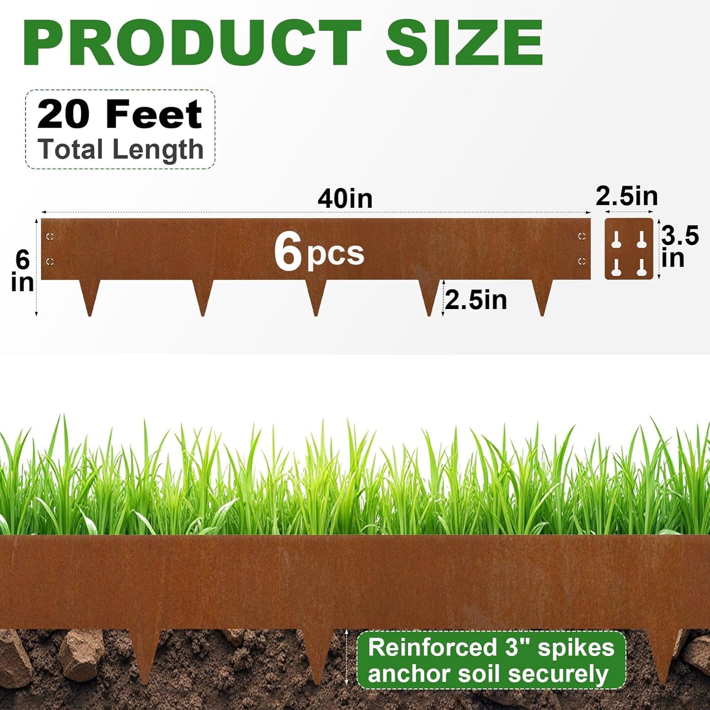 Cor Ten Steel Landscape Edging 6" H x 40" L, 6 Pack Heavy Duty Metal Garden Edging, 20Ft Pre-Rustyed Steel Edging, Bendable Metal Edging for Landscaping, Yard, Tree, Flower Bed-VerdiqueGarden