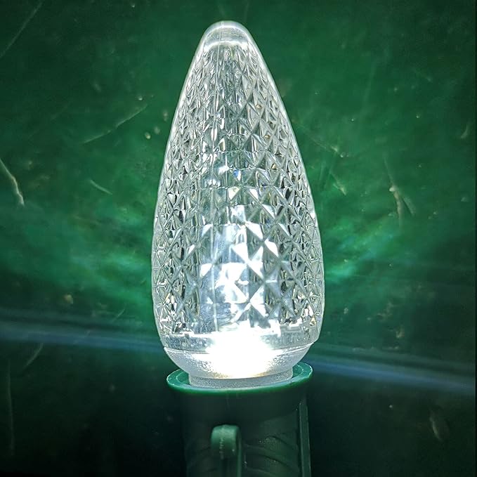 Set of 25 C9 White Faceted Cover Led Replacement Light Bulbs, Dimmable High Brightness E17 Christmas Decorative String Lights for Outdoor Holiday Decoration (White)-VerdiqueGarden