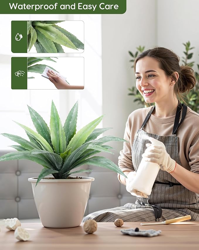 Velener 24 Inch Tall UV Resistant Artificial Agave Plant - Realistic Faux Succulent for Indoor & Outdoor Decor, Perfect for Home, Office, and Housewarming-VerdiqueGarden