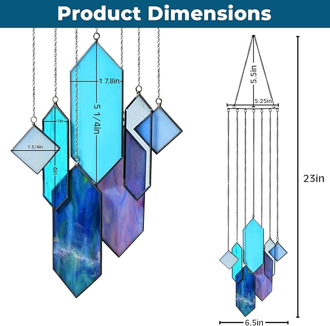 Stained Glass Window Hanging Sun Catcher - Blue Wall Art, Earth Tones Modern Design, Fully Assembled, Ready to Hang, Home or Garden Decor-VerdiqueGarden