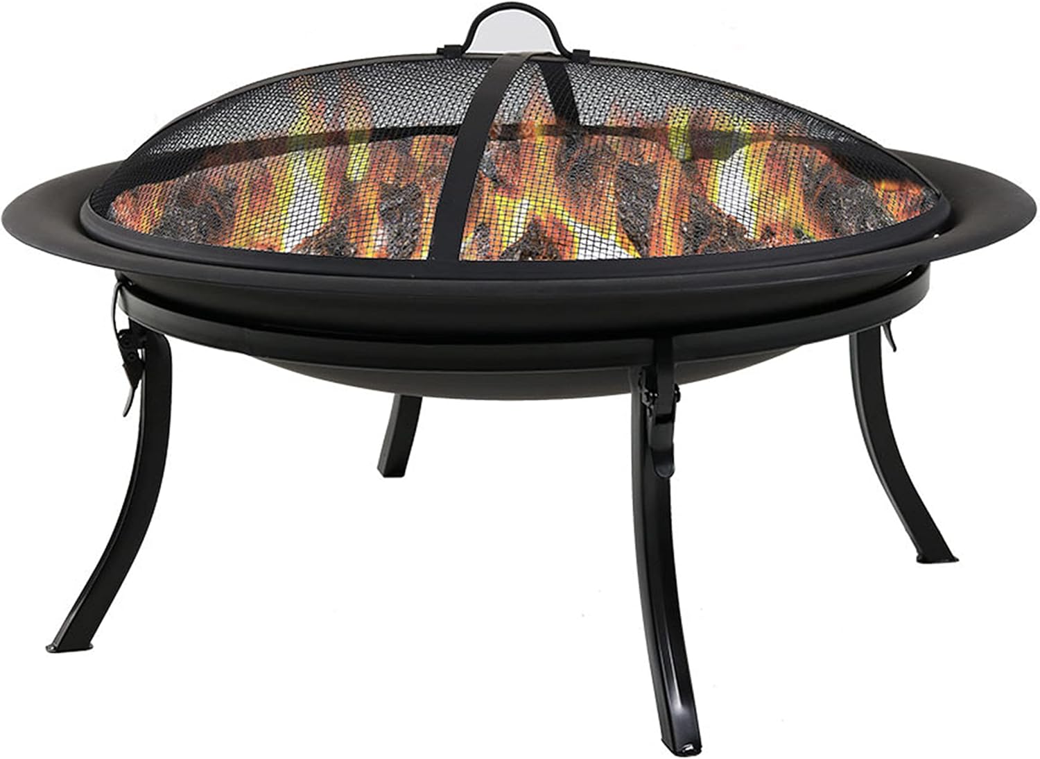 Sunnydaze 29-Inch Portable Fire Pit Bowl with Spark Screen, Fireplace Poker, Folding Stand, and Carrying Case Cover-VerdiqueGarden