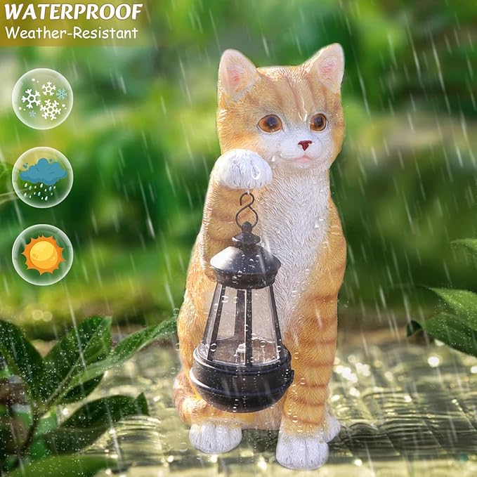 Cat Statues for Garden - Solar Powered Outdoor Cat Garden Statue, Crafted Garden Sculptures & Statues for Patio, Yard, Lawn, Gardening Gifts for Women and Mom(11" Cat)-VerdiqueGarden