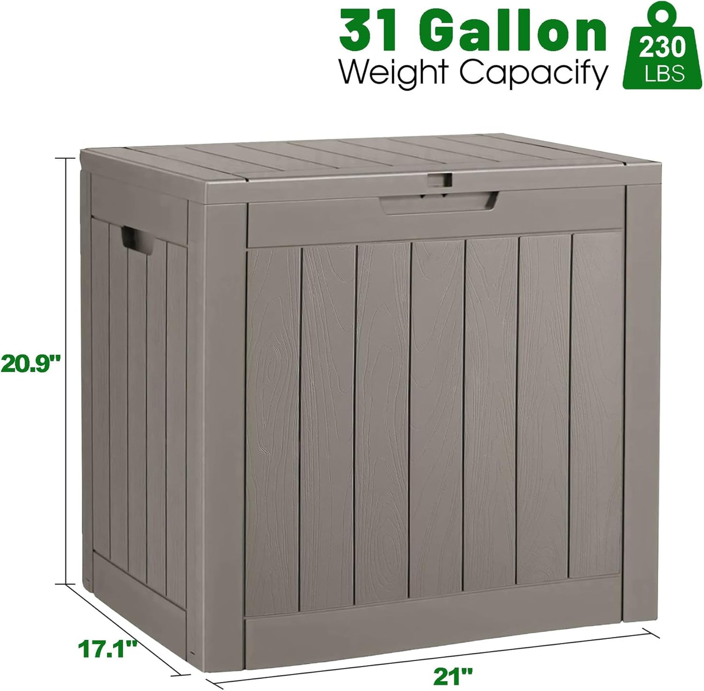 32 Gallon Deck Box Lockable Resin Indoor Outdoor Storage Box waterproof Outdoor Container for Patio Furniture, Pool Accessories, Cushions, Garden Tools, Sports Equipment-VerdiqueGarden