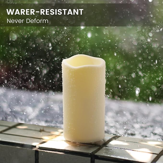 Waterpoof Flameless Remote Control Candles 15PACK D3''*H5.5''Battery Operated Flickering LED Pillar Candle,plastic with 10-Key 24Hours Timer for Outdoor/Indoor Home Party Garden Lanterns Porch (Ivory)-VerdiqueGarden