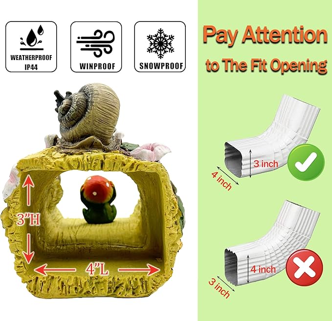 Snails Frog Garden Statue - Decorative 3"x4" Gutter Downspout Splash Block & Rain Diverter | Outdoor Decor Sculpture, Eco-Friendly Resin, Weather-Resistant, Easy Install-VerdiqueGarden