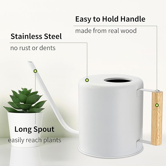 1.5 Liter Watering Can for Indoor Plants, House Plants, Flower Watering, Outdoor Plants - Small Metal Watering Can with Long Spout (White)-VerdiqueGarden