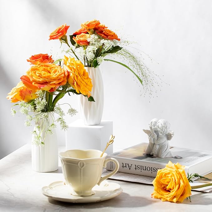 Small White Ceramic Vase Set of 10 - Mini Bud Vases for Flowers and Pampas Grass, Boho Centerpieces for Home and Party Decor, White Vases Home Decor, Ceramic Vase Set for Weddings-VerdiqueGarden