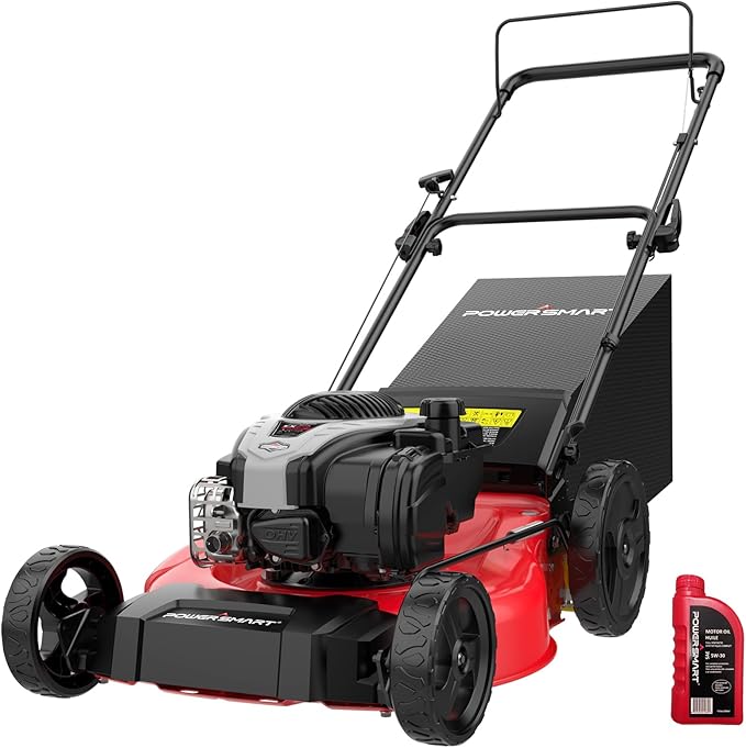 PowerSmart 21" Gas Lawn Mower with 140cc B&S E550 Engine, 3-in-1 with Bagging, High Wheels, Lightweight and Easy Assembly, Cordless Push Lawn Mowers for Garden Yard-VerdiqueGarden