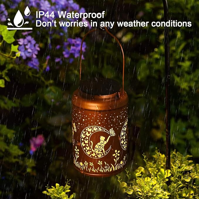 Solar Lanterns Outdoor Waterproof - Cat Garden Decor Birthday Gifts for Women Mom Grandma Hanging Solars Lights Metal Solar Lantern for Outside, Patio, Outdoor, Yard, Backyard, Porch-VerdiqueGarden