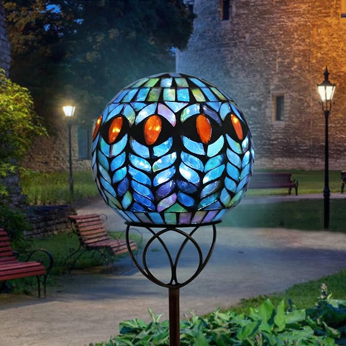 VCUTEKA Solar Outdoor Lights Garden Decor Mosaic Solar Garden Lights Waterproof Glass Ball LED Pathway Stake Light for Landscape Lawn Patio Yard Decoration 6 inch, Colorful-VerdiqueGarden