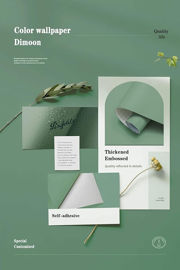 Dimoon 118''x17.7'' Green Peel and Stick Wallpaper Contact Paper Modern Self Adhesive Wall Paper Removable Renter Friendly Textured Solid Color Shelf Cabinet Vinyl Roll (118''x17.7'',Spring Green)-VerdiqueGarden