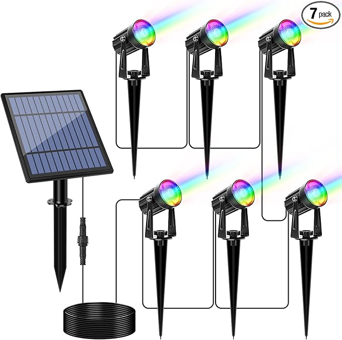 APONUO Christmas Solar Spot Lights Outdoor Color Changing,2 Colors Modes Metal Solar Landscape Lighting RGB Spotlights Waterproof 6-in-1 Wall Lamp for Patio, Pathway, Yard, Garden, Holiday Decoration-VerdiqueGarden