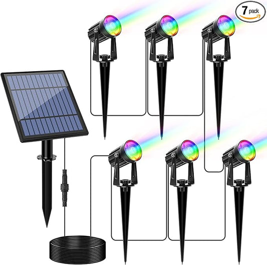 APONUO Christmas Solar Spot Lights Outdoor Color Changing,2 Colors Modes Metal Solar Landscape Lighting RGB Spotlights Waterproof 6-in-1 Wall Lamp for Patio, Pathway, Yard, Garden, Holiday Decoration-VerdiqueGarden