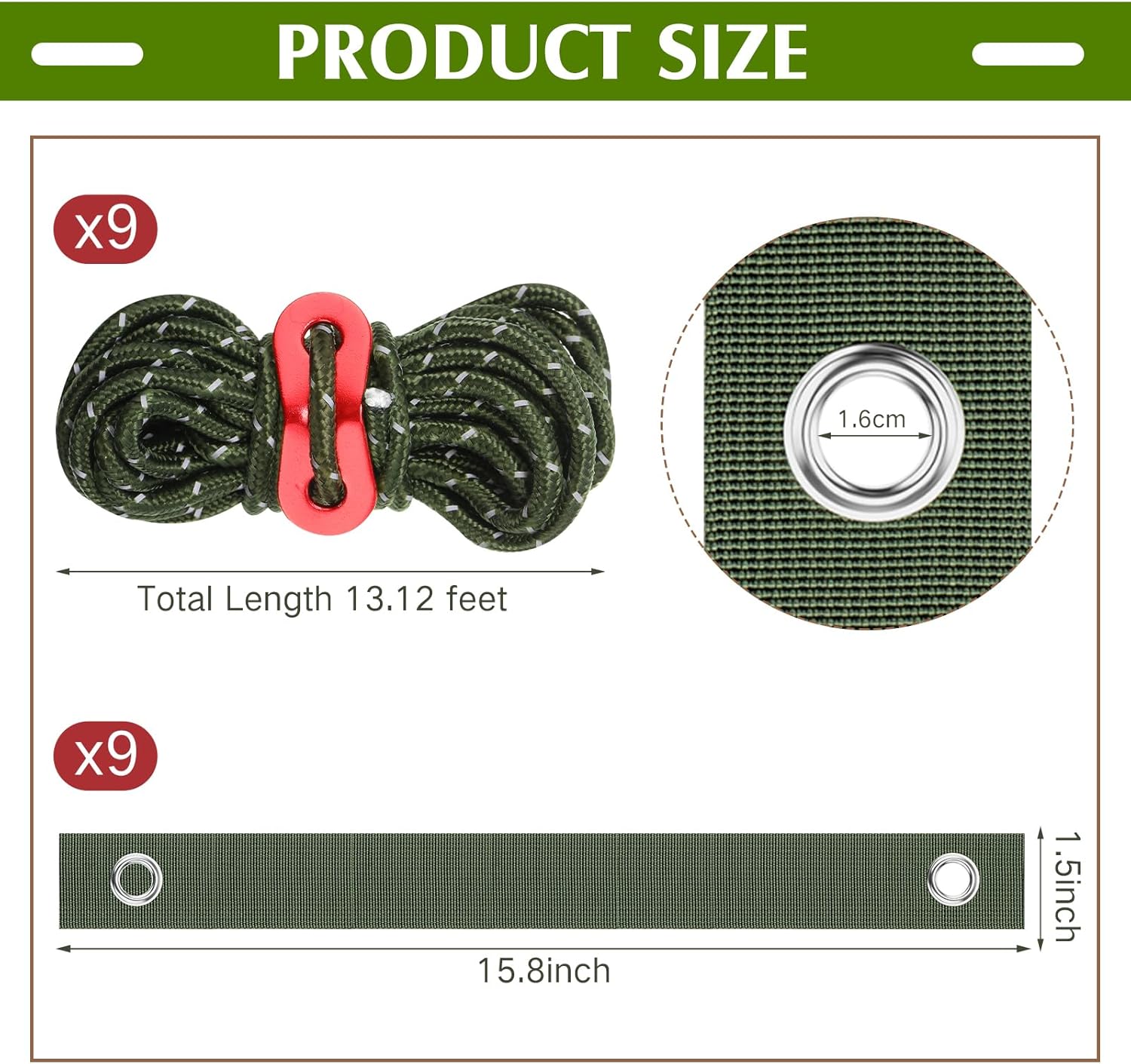 Sintuff 9 Set Heavy Duty Tree Stake Kit 15.75 Inches/ 40 cm Tree Straps for Staking and 13.12 ft/ 4 m Dock Lines Rope for Support Anchoring Home Leaning Plant Straightening Garden Tent (Army Green)-VerdiqueGarden