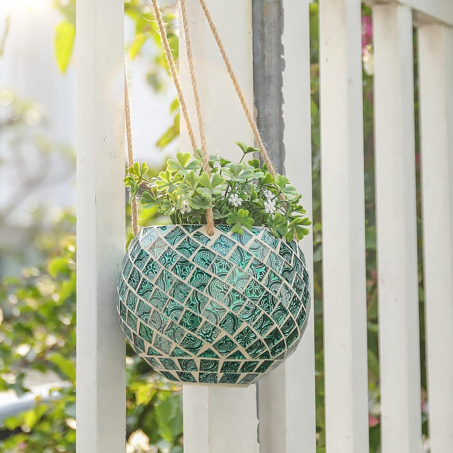 Ceramic Hanging Planter Mosaic Hanging Flower Pot Small Plant Pot for Indoor Plant Disco Ball Planter with Drainage-VerdiqueGarden