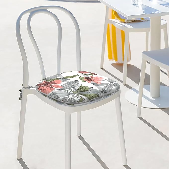 Indoor/Outdoor Chair Cushions 16x17 Inch, Patio Chair Cushions with Ties, All Weather Seat Cushions for Patio Furniture Home Garden Chair Use, Set of 2, Clemens Noir Pink-VerdiqueGarden