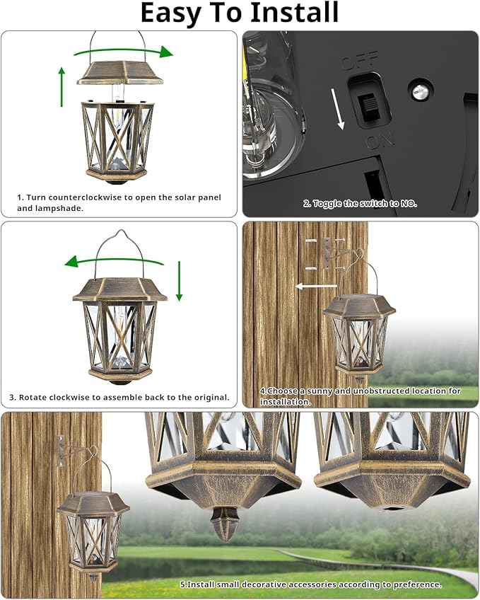 Solar Lantern Outdoor Waterproof, Metal Solar Lights Outdoor with Clear Glass, LED Solar Powered Lights Wall Mount for Yard Garden Wall Outdoor, Bronze - 2 Pack-VerdiqueGarden