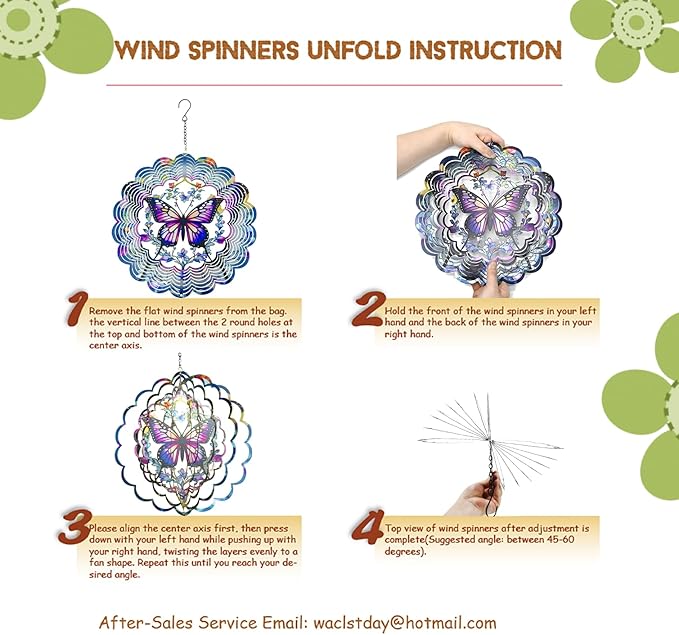 Wind Spinners Metal Butterfly - Butterfly Gifts for Women Mom Grandma Wife, Hanging Wind Spinner for Outdoor & Indoor Decorations, 12 inch 3D Wind Spinner for Ornament Gifts-VerdiqueGarden