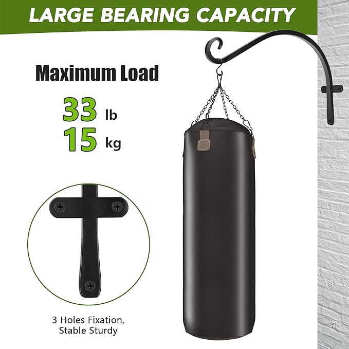 HOOPLE Plant Hangers Outdoor Heavy Duty 2 Pack, Extra Long 12 Inch Cast Iron Hanging Plant Bracket, Metal Black Plant Brackets Hook for Hanging Flower Baskets, Hanging Bracket, Elegant Design-VerdiqueGarden