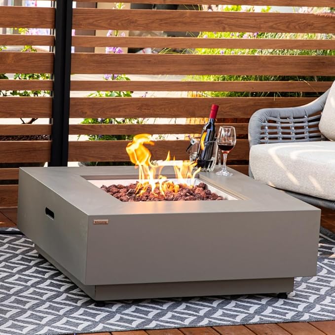 Ashton 36” Propane Fire Pit Smokeless Firepit Outdoor Gas Fire Pit for Outside Patio Firepit Table Includes Rain Cover Converter Kit Lava Rocks Lid CSA Certified-VerdiqueGarden