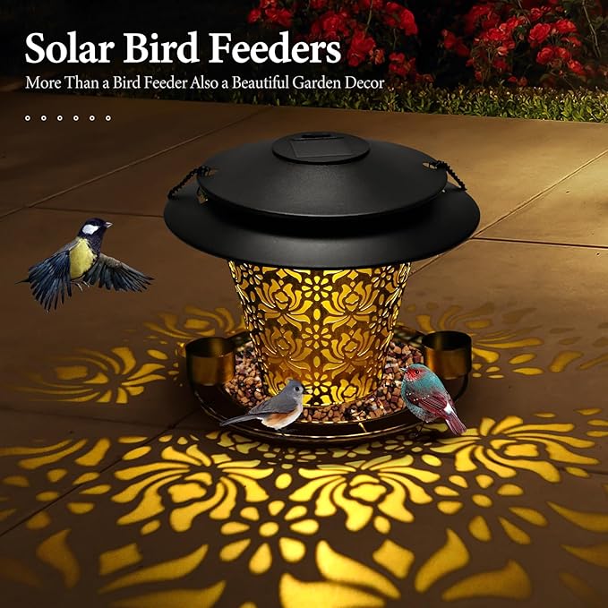 Solar Bird Feeders for Outside Hanging Metal Wild Bird Feeder Solar Lanterns Outdoor Waterproof Garden Decor for Yard Brown-VerdiqueGarden