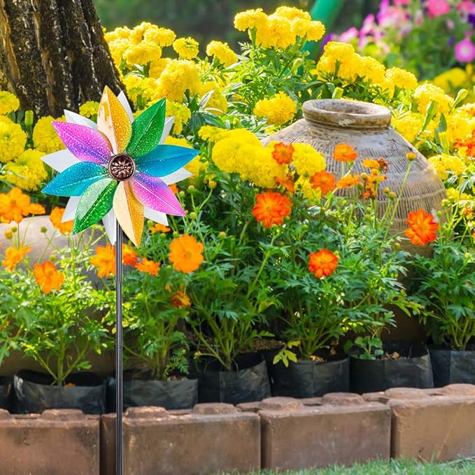 DREAMYSOUL Wind Spinners for Yard and Garden, 37" Wind Spinner Metal Colorful Kinetic Sculpture Spinners for Outdoor Patio Yard Lawn Garden Decorations (Double Blade)-VerdiqueGarden