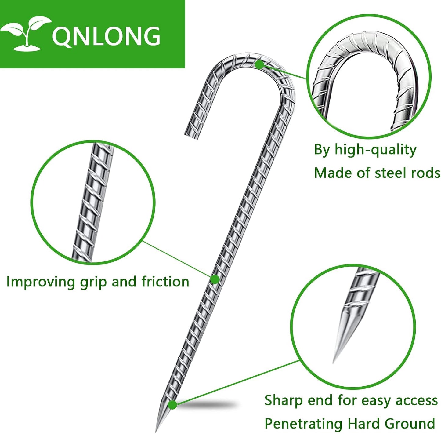 Ground Rebar Stakes 12 Inch Galvanized,J Hook Rebar Staples Heavy Duty 100 Pack Anti-Rust Yard Stakes for Plants Landscape Fabric Artificial Turf Fencing for Yard Shrubs-VerdiqueGarden