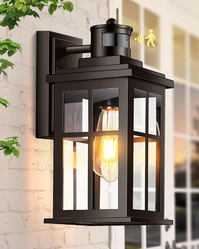 Motion Sensor Exterior Light Fixture, Bronze Dusk to Dawn Outdoor Wall Lights, Waterproof Exterior Lights for House, Porch, Doorway, Garage, 100% Aluminum-VerdiqueGarden