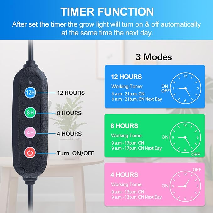 10-Head Grow Lights for Indoor Plants with Stand 90W, LED Plant Grow Light for Tall Houseplants, Bonsai Tree, Full Spectrum Growing Lamp with 4,8,12 Hr Timer, 24"-64" Adjustable Height-VerdiqueGarden