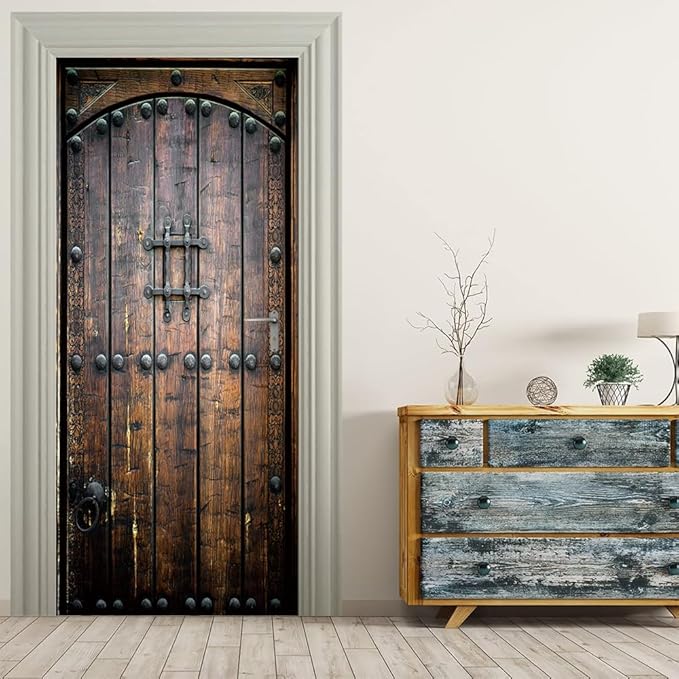 3D Peel & Stick Murals - Wooden Door Wallpaper - Self-Adhesive, Removable PVC, Waterproof - Bedroom/Living Room Decor - 34.6 x 78.7 inch-VerdiqueGarden