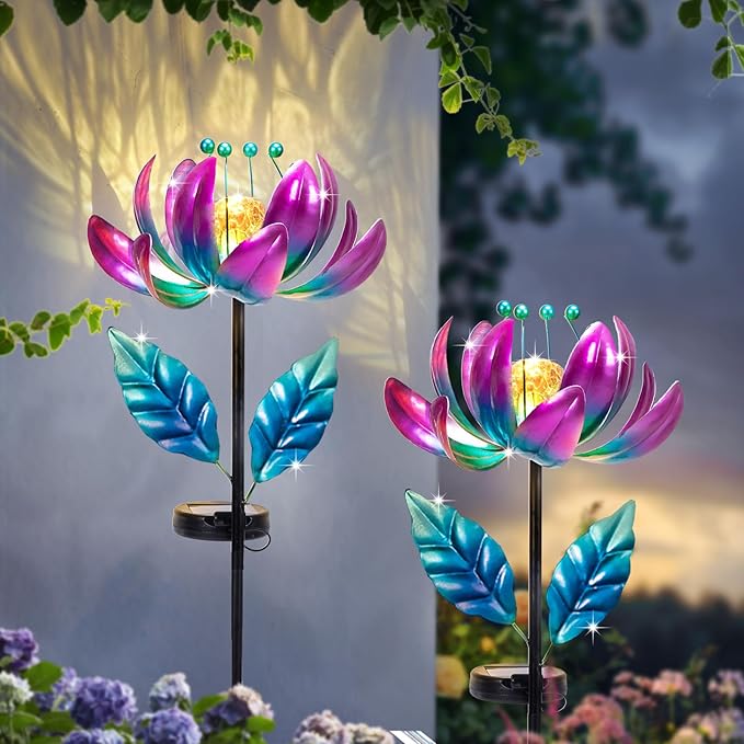 Outdoor Garden Decor Solar Spinners Lights - Metal Wind Spinner Solar Lights for Yard, Patio, Garden Lawn Oranments-VerdiqueGarden